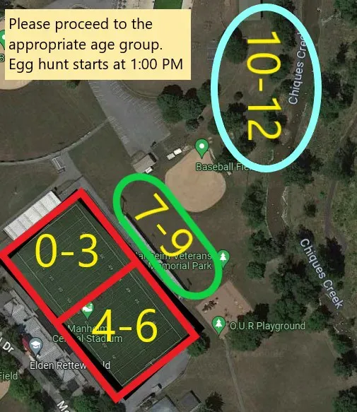 Easter Egg Hunt age group zones map