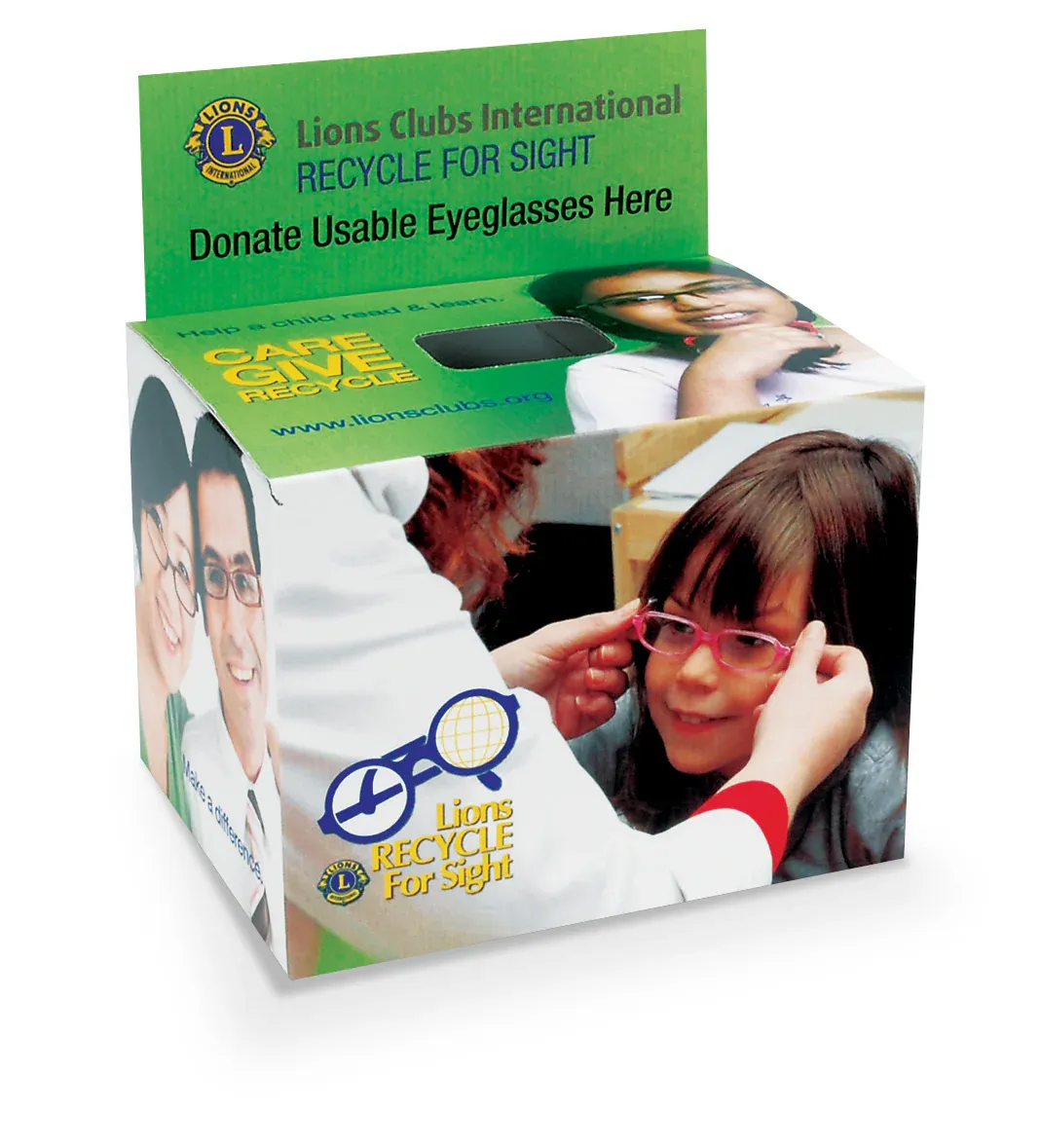 Picture of a eye glasses donation box.