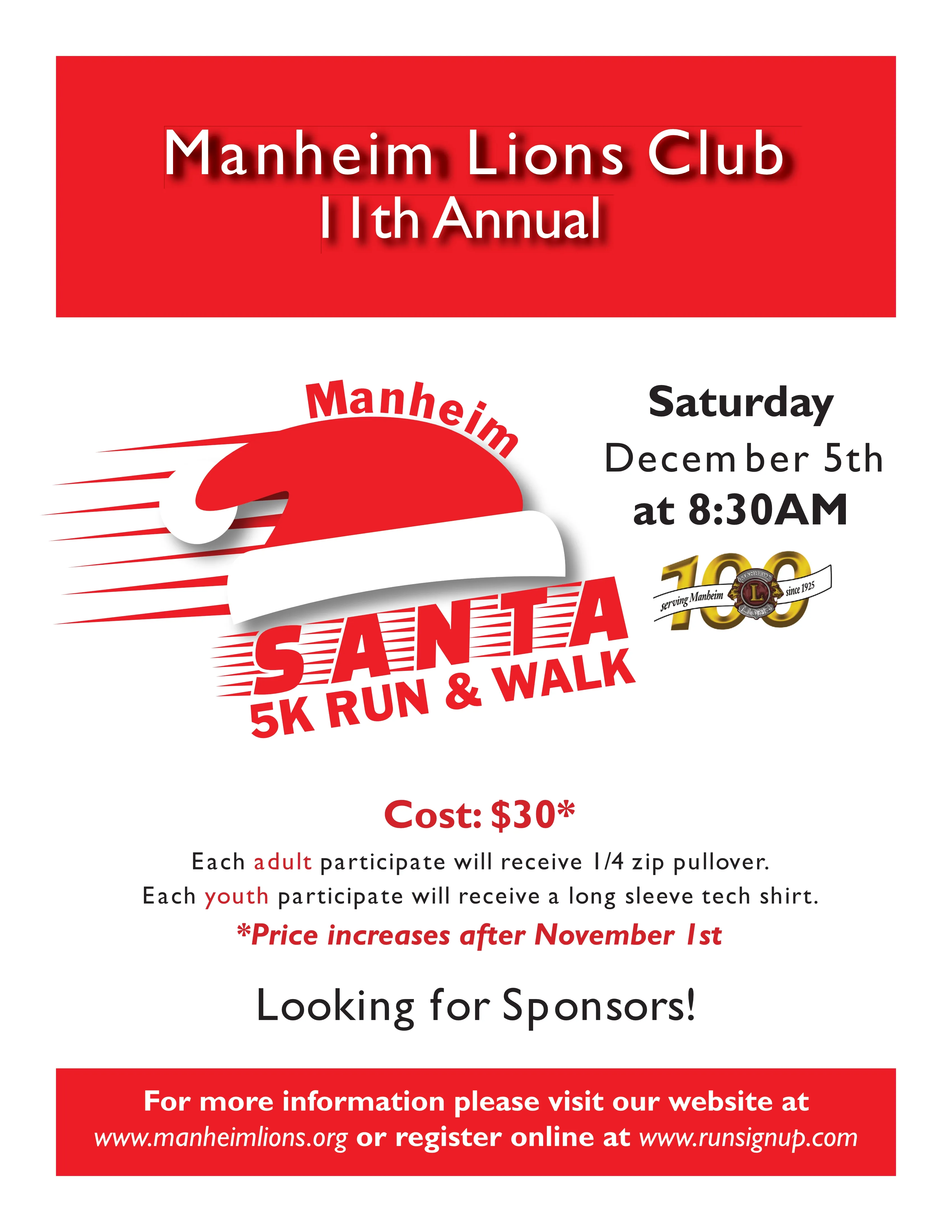 Santa 5K Run & Walk Poster - Looking for Sponsors!